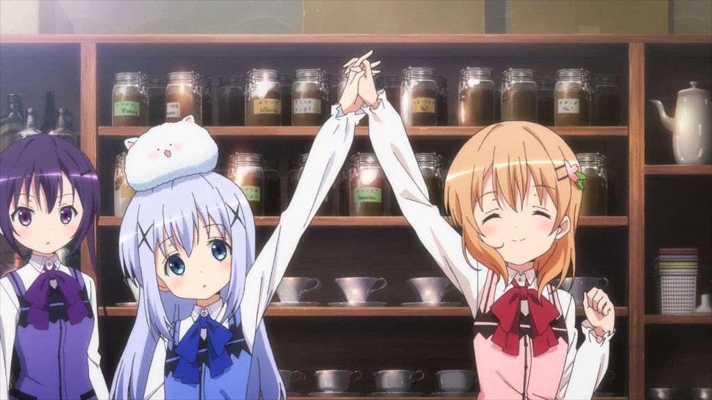Rize, Chino and Cocoa make a great team (shown left to right), but not without Tippy the rabbit.